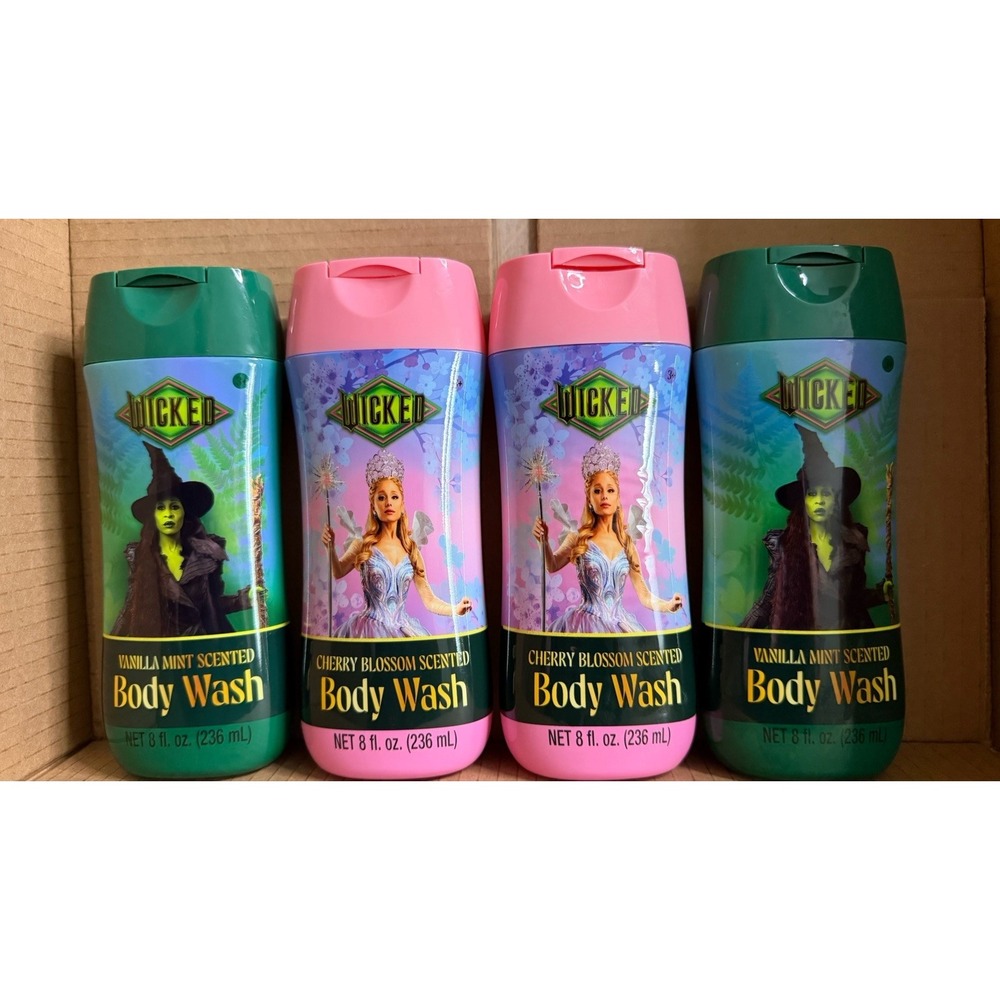 4 Universal Wicked Glinda Cherry Blossom & Elphaba Vanilla Mint Body Wash 8 OZ